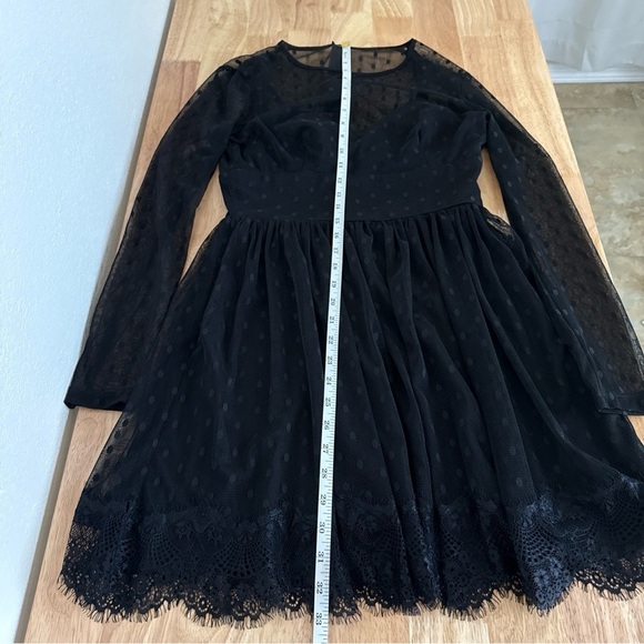 B Darlin Women Black Flocked Polka Dots A-Line Sheer Lace Dress Size 7/8 - Picture 8 of 8